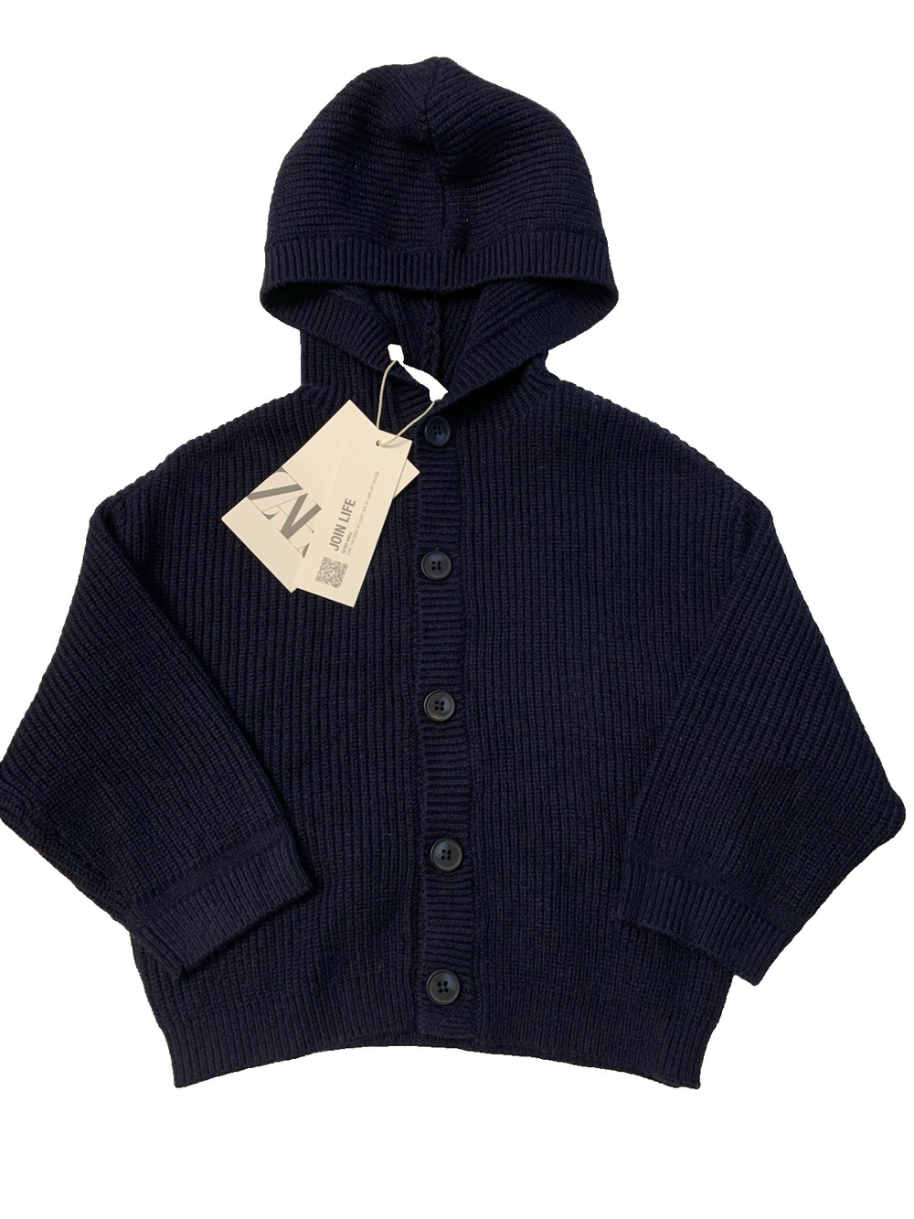 Zara Baby Knit Hooded Cardigan Sweater 9-12 Months Navy Blue NWT